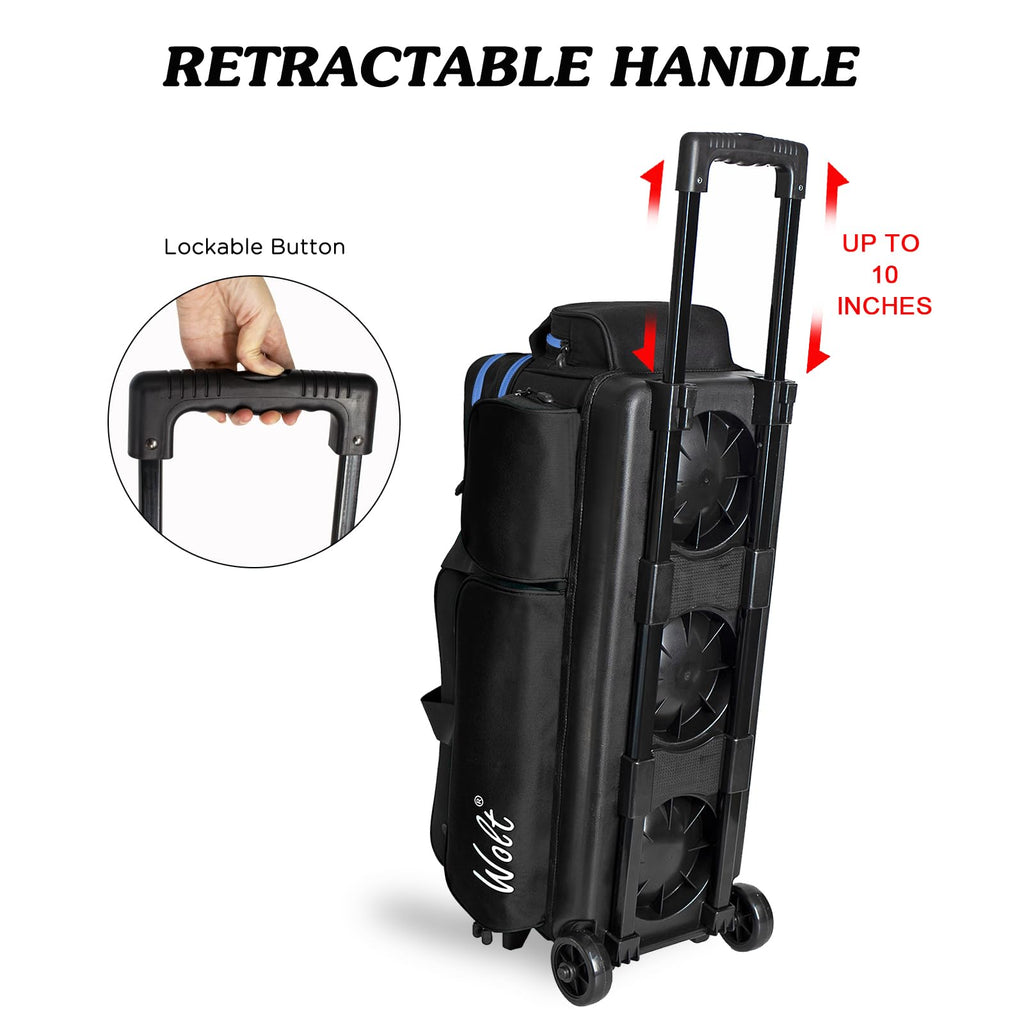 WOLT 3 Ball Bowling Bags with Wheels,Retractable Handle Extends to 38ââ