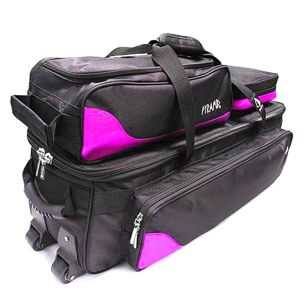 Pyramid Path Triple Tote Roller Plus Bowling Bag with Detachable Shoe Bag (Fits US Mens Size 15), Accessory and Side Pocket, Lightweight Travel Design