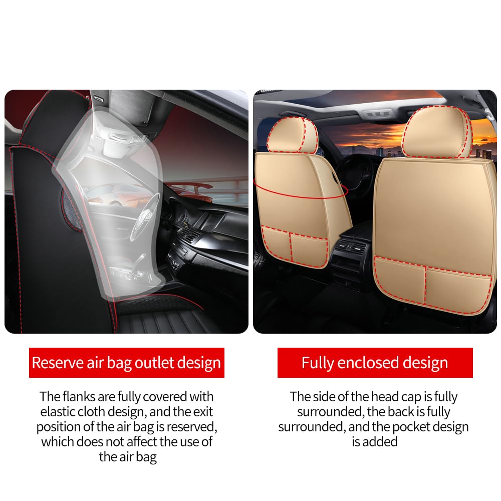 Leather Car Seat Covers for Chevrolet Avalanche 2002-2013,Car Seat Covers Full Set,Seat Covers with Safety,Waterproof Seat Cover Compatible Airbag(5pcs Black&Red Bars Luxury)