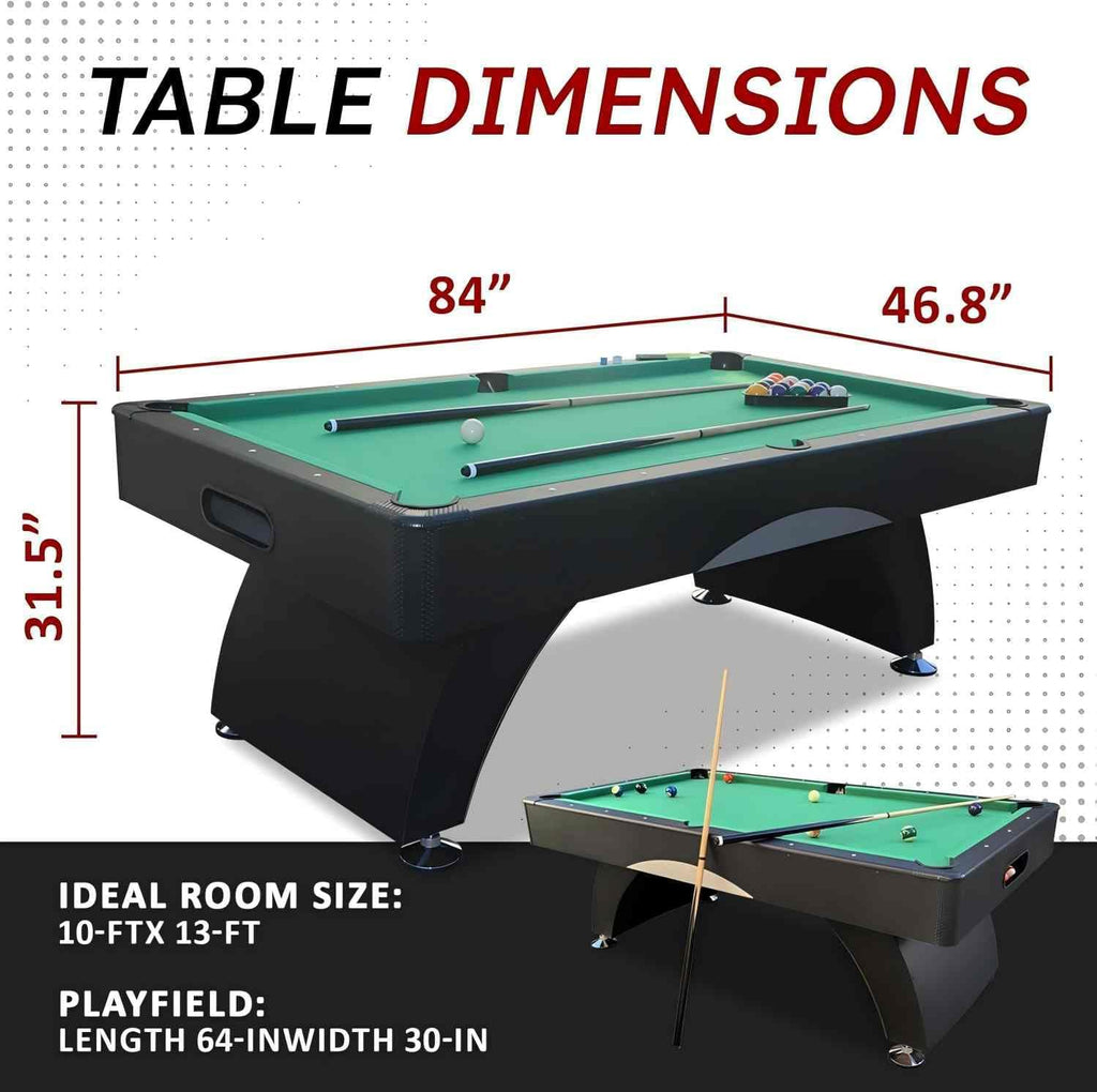 7FT Pool Table with Automatic Ball Return, Modern Arched-Leg Billiards Table with Durable Matte-Black Finish and Complete Accessories for Family Game Room & Recreation Space