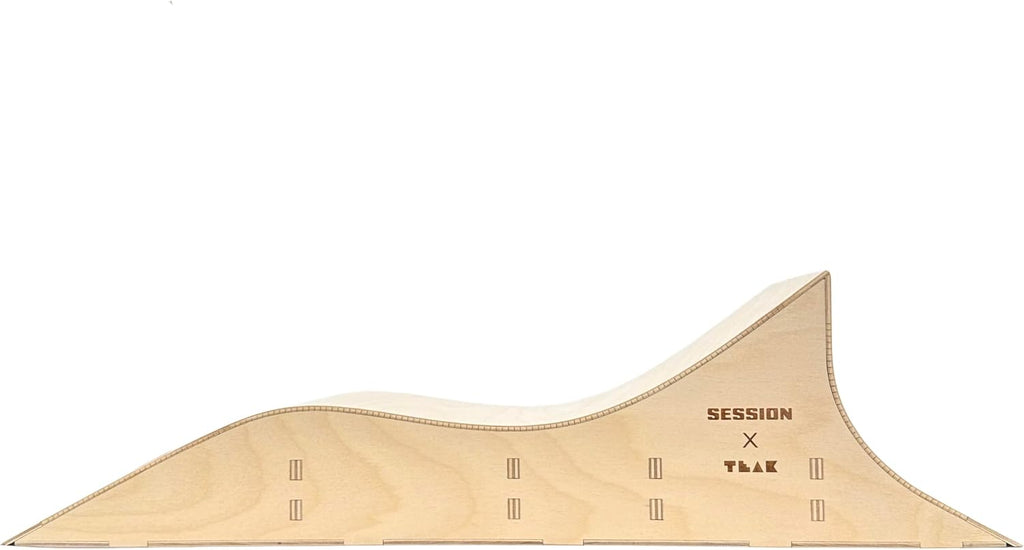 Teak Tuning x Session Fingerboard Quarter Pipe + Mellow Wave Ramp -The Shark - with Roller Coaster Ramp Section and Wall Ride - 20 inch Long - Hand Made in USA