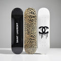 BDTrims 3 Pack Designer-Influenced Pop Art Skateboard Deck Set, Black White and Leopard Print, Premium 7-Ply Maple, Wall Decor, Customization Available
