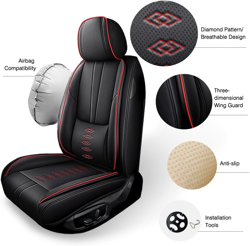 Pick-up Truck Car Seat Covers for Chevrolet Avalanche 2002-2013,Waterproof Leather Seat Covers 2-Seats Standard,Truck Interior Accessories with Airbag,Seat Cover Sets for Avalanche(Black+Red)