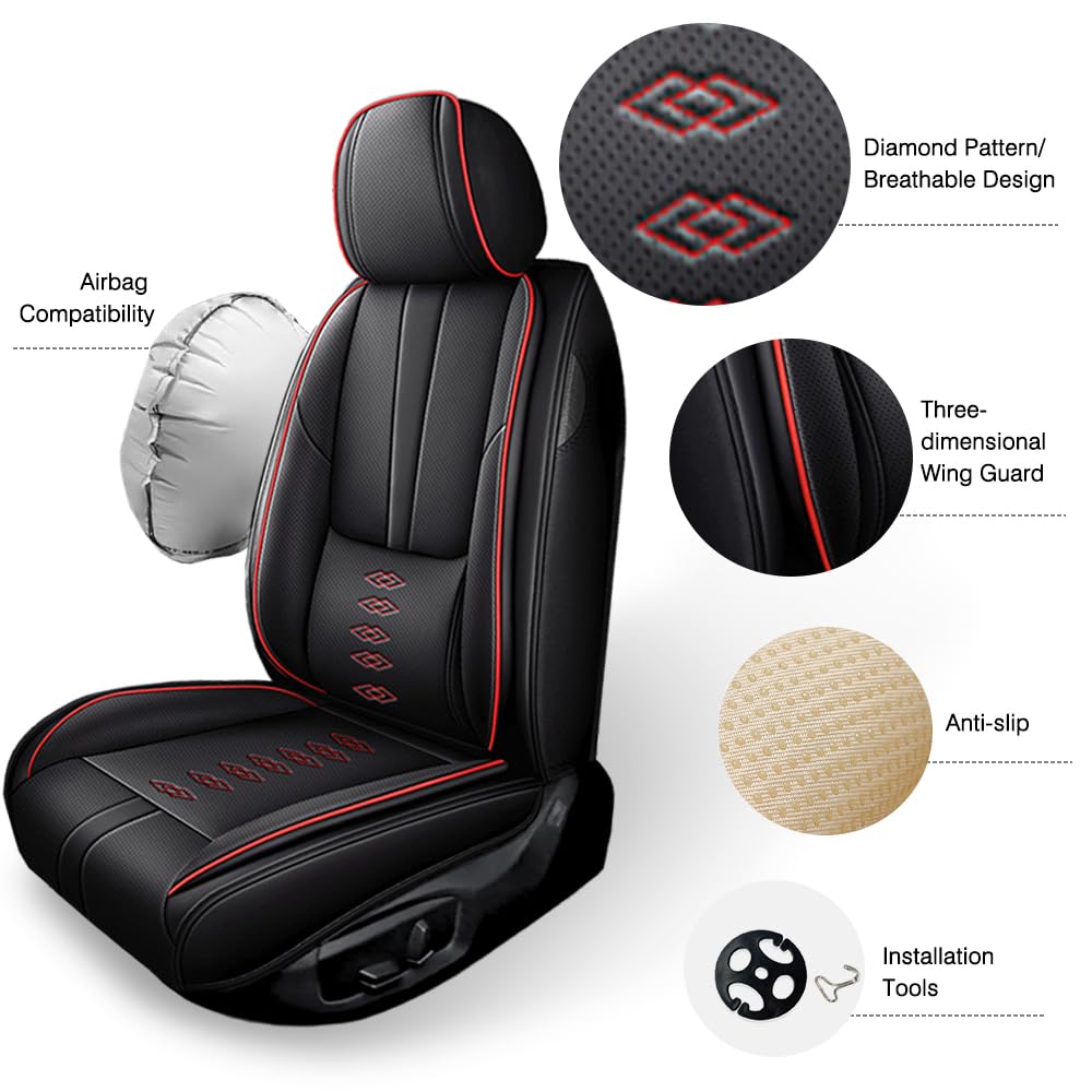 Pick-up Truck Car Seat Covers for Chevrolet Avalanche 2002-2013,Waterproof Leather Seat Covers 2-Seats Standard,Truck Interior Accessories with Airbag,Seat Cover Sets for Avalanche(Black+Red)