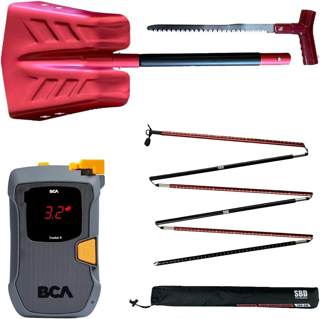 Avalanche Rescue Bundle - BCA Tracker S Avalanche Beacon, 260cm Avalanche Probe, Rescue Shovel w/Saw