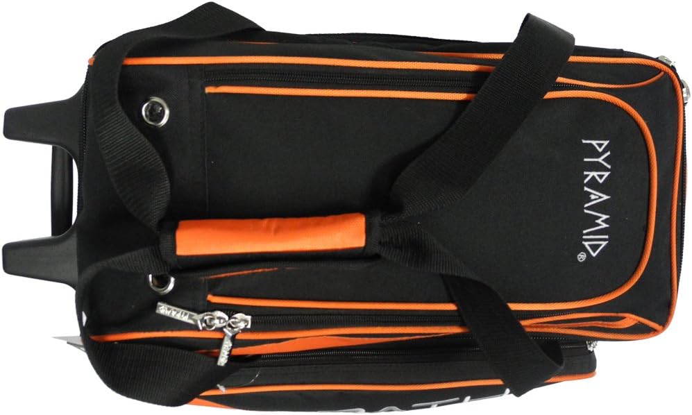 Pyramid Path Premium Deluxe 2 Ball Double Roller Bowling Bag With Large Separate Shoe Compartment (Up To US Mens Size 15) and Oversized Accessory Pocket, Retractable Locking Handle - Extends to 37"