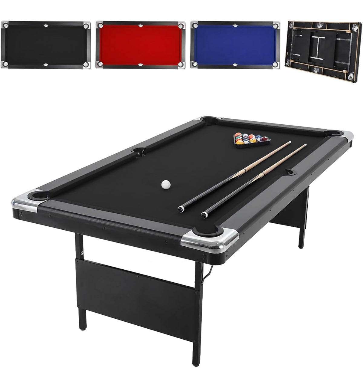 6,7 Foot Foldable Pool Table, Portable Billiards Table for Adults with Full Accessories Set, Mesa De Billar Includes 16 Balls, 2 Cue Sticks, Chalk, Rack & Brush, Game Room Table for Home