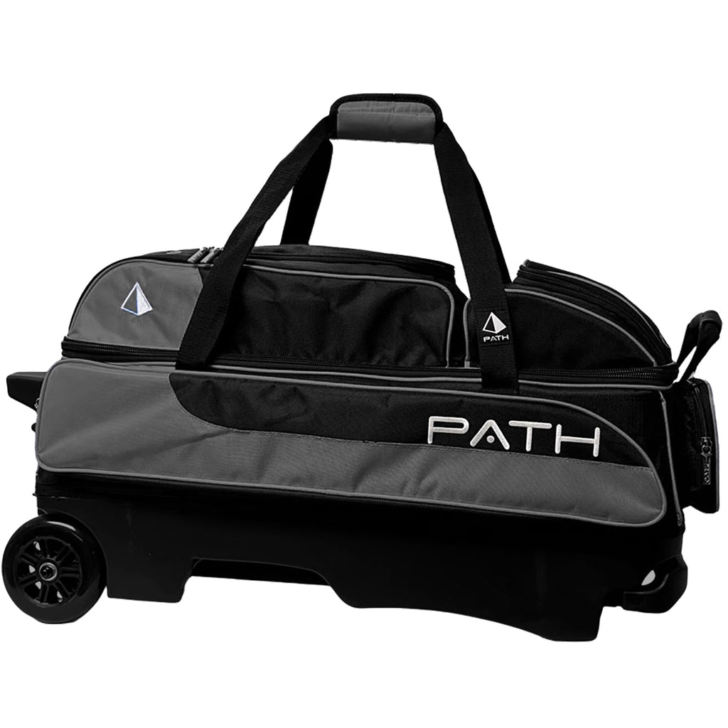 Pyramid Path Triple Premium Deluxe Roller Bowling Bag With Extra Large Separate Shoe Compartment (Up To US Mens Size 16) and 5 Accessory Pockets, 5" Wheels, Retractable Locking Handle - Extends to 42"