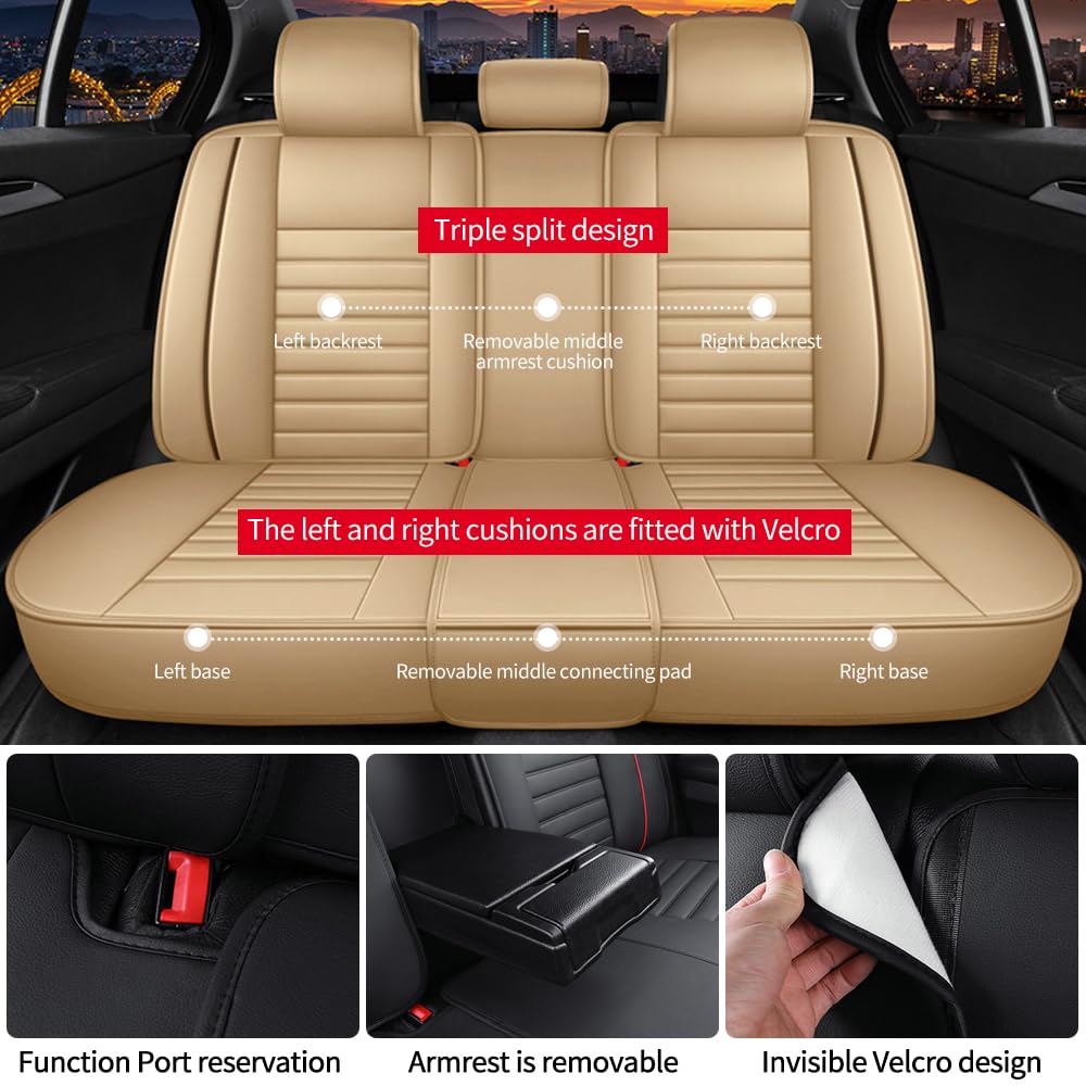 Leather Car Seat Covers for Chevrolet Avalanche 2002-2013,Car Seat Covers Full Set,Seat Covers with Safety,Waterproof Seat Cover Compatible Airbag(5pcs Black&Red Bars Luxury)