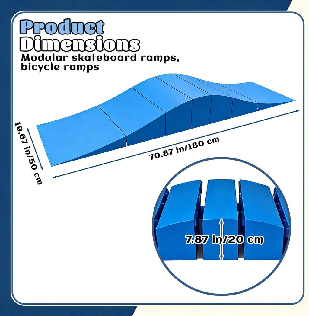 Spliced Skate Ramp Modular Wave Style Skateboard Ramp Bike Ramp Bike Scooter Skates Easy Assembly Capacity 330Lbs.