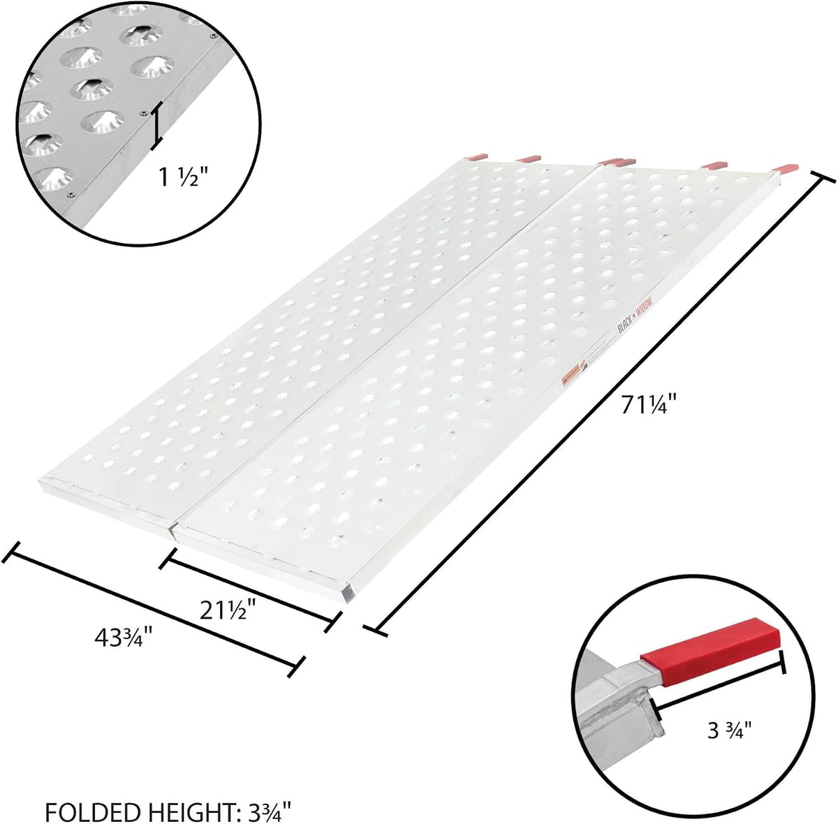 Black Widow Aluminum Punch-Plate Bi-Fold ATV Ramp, 1,500 lb, 71.25" x 44"