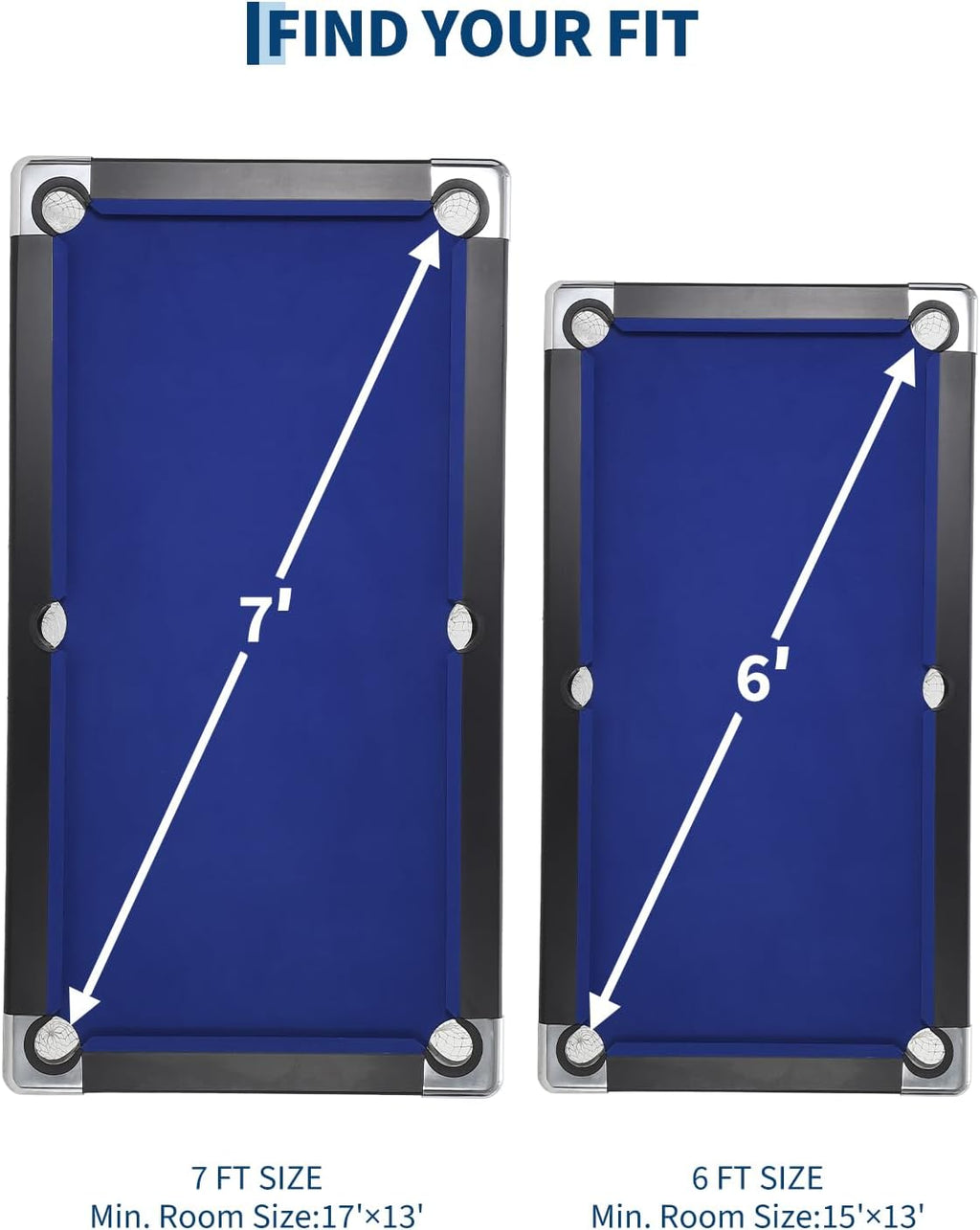 7 Foot Pool Table for Family, Foldable No Assembly Pool Table with Balls, Cues, Chalk, Rack & Brush, Portable Billiards Game Table for Apartment, Basement, Office & Game Room