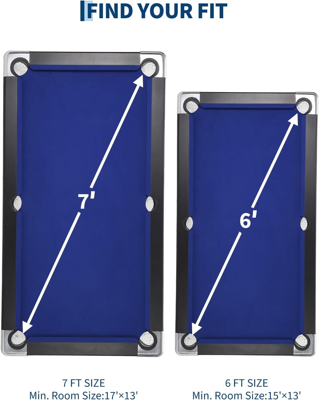 7 Foot Pool Table for Family, Foldable No Assembly Pool Table with Balls, Cues, Chalk, Rack & Brush, Portable Billiards Game Table for Apartment, Basement, Office & Game Room