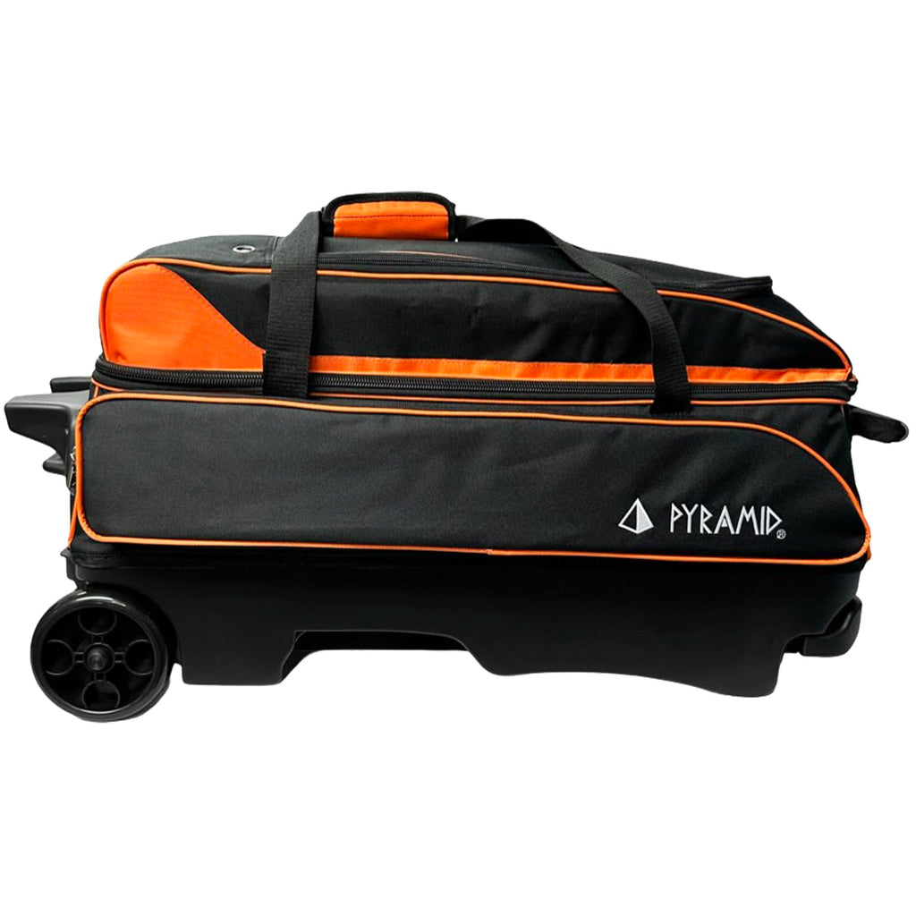 Pyramid Prime Triple Roller 3-Ball Bowling Bag with Extra Large Shoe Compartment (Fits Two Pairs of US Mens Size 15), Retractable Locking Handle (Extends to 41.5"), 1 Large Accessory Pocket, 5" Wheels