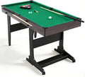 53 Inch Folding Pool Table with Built-in Ball Storage and Cue Clips, Freestanding Billiard Game Table Set for Family Game Room, Includes Cues, Balls, Chalk and Brush