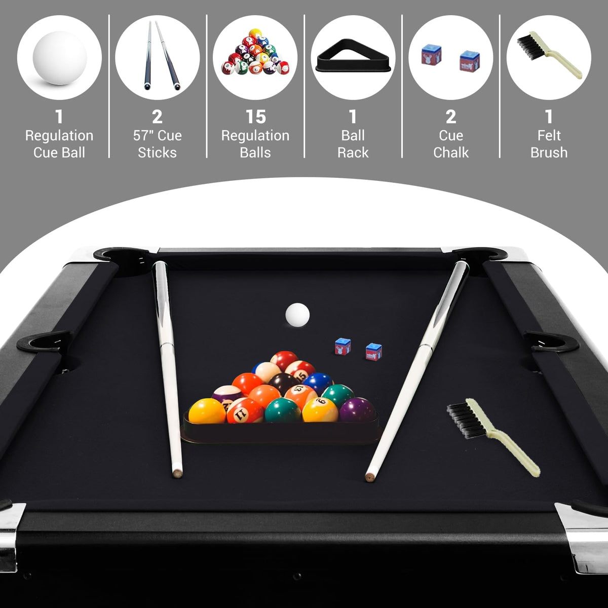 7 Foot Pool Table for Family, Foldable No Assembly Pool Table with Balls, Cues, Chalk, Rack & Brush, Portable Billiards Game Table for Apartment, Basement, Office & Game Room