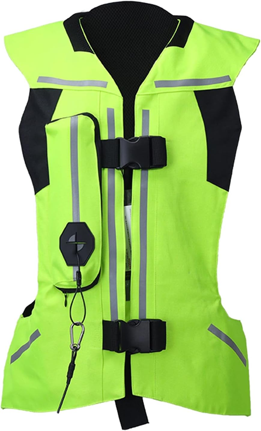Reflective Protective Airbag Vest Motorcycle Anti-Fall Vest 600D Canvas Fabric, Wear-Resistant and Breathable Washable (No CO2 Gas Cylinder) (Color : C Green, Size : Small)