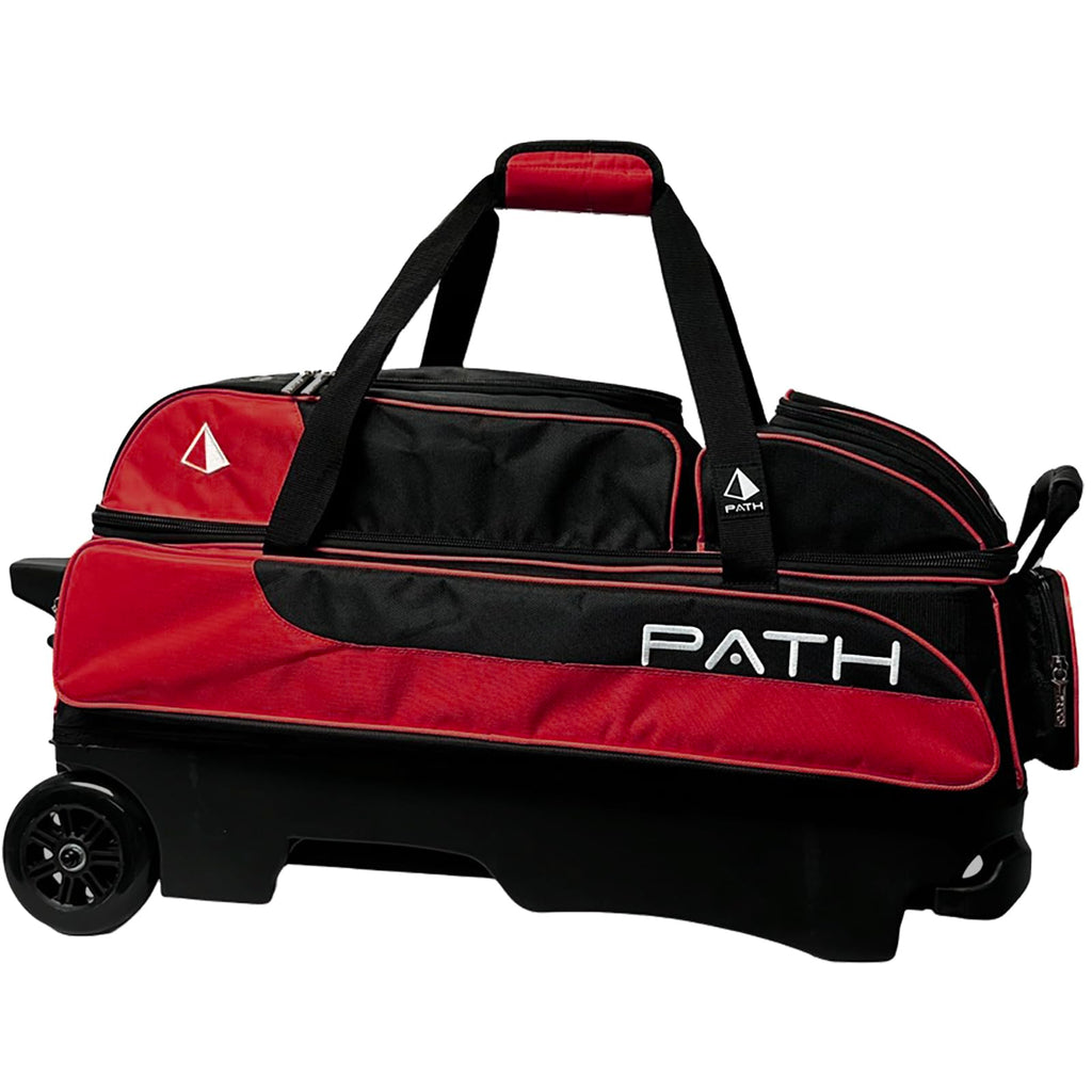 Pyramid Path Triple Premium Deluxe Roller Bowling Bag With Extra Large Separate Shoe Compartment (Up To US Mens Size 16) and 5 Accessory Pockets, 5" Wheels, Retractable Locking Handle - Extends to 42"
