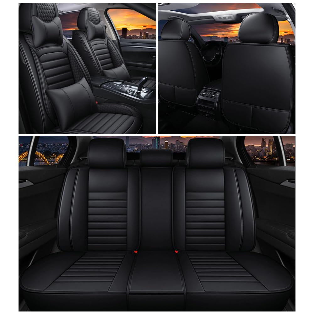 Leather Car Seat Covers for Chevrolet Avalanche 2002-2013,Car Seat Covers Full Set,Seat Covers with Safety,Waterproof Seat Cover Compatible Airbag(5pcs Black&Red Bars Luxury)