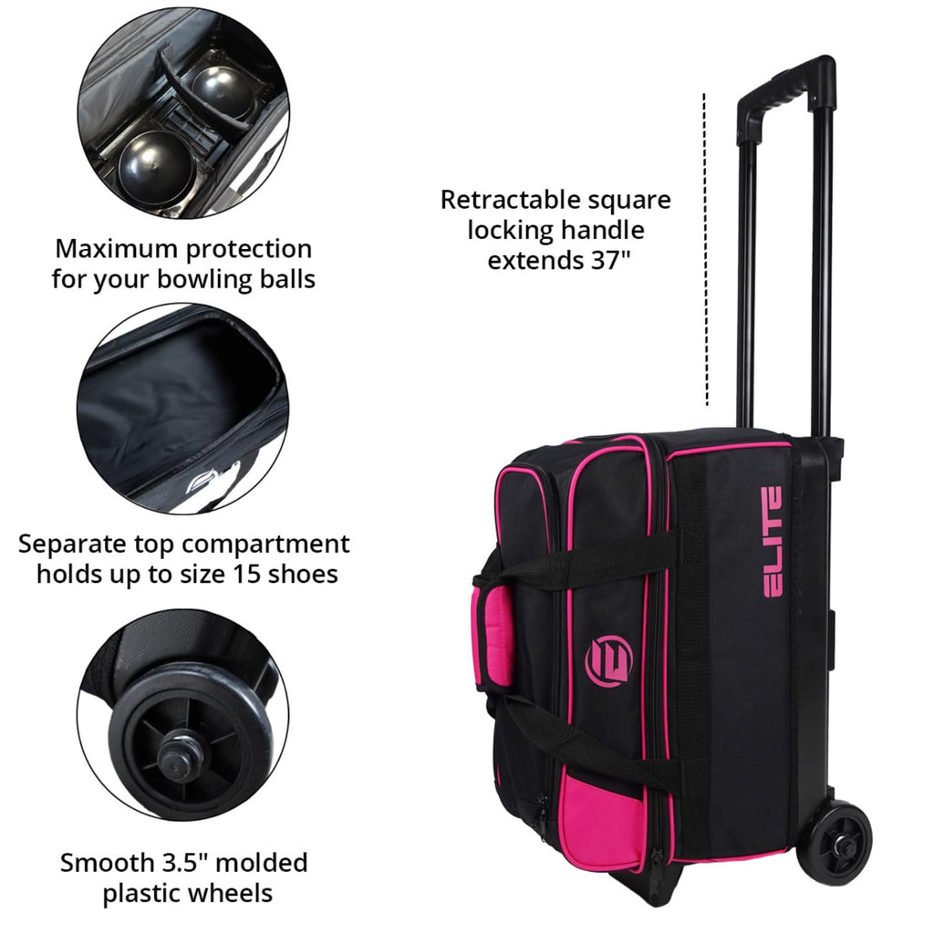 ELITE Basic Bowling Bag Double (2) Ball Roller with Rolling Wheels