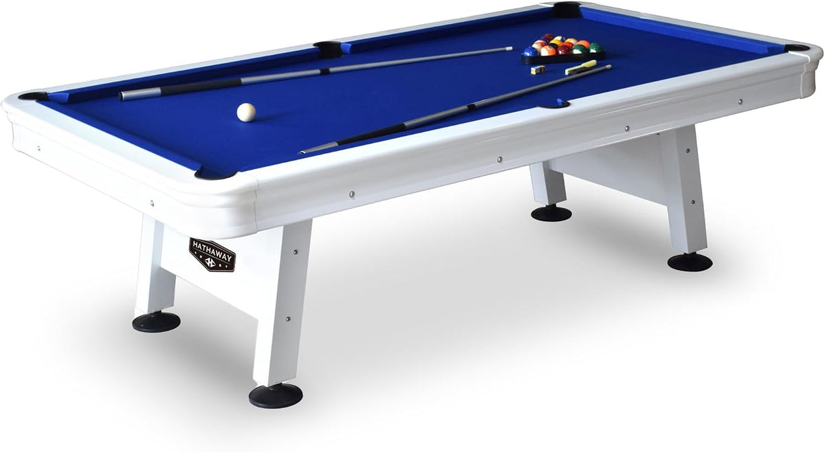 Hathaway Alpine 8-ft Outdoor Pool Table with Aluminum Frame and Waterproof Felt - Includes Accessories, White