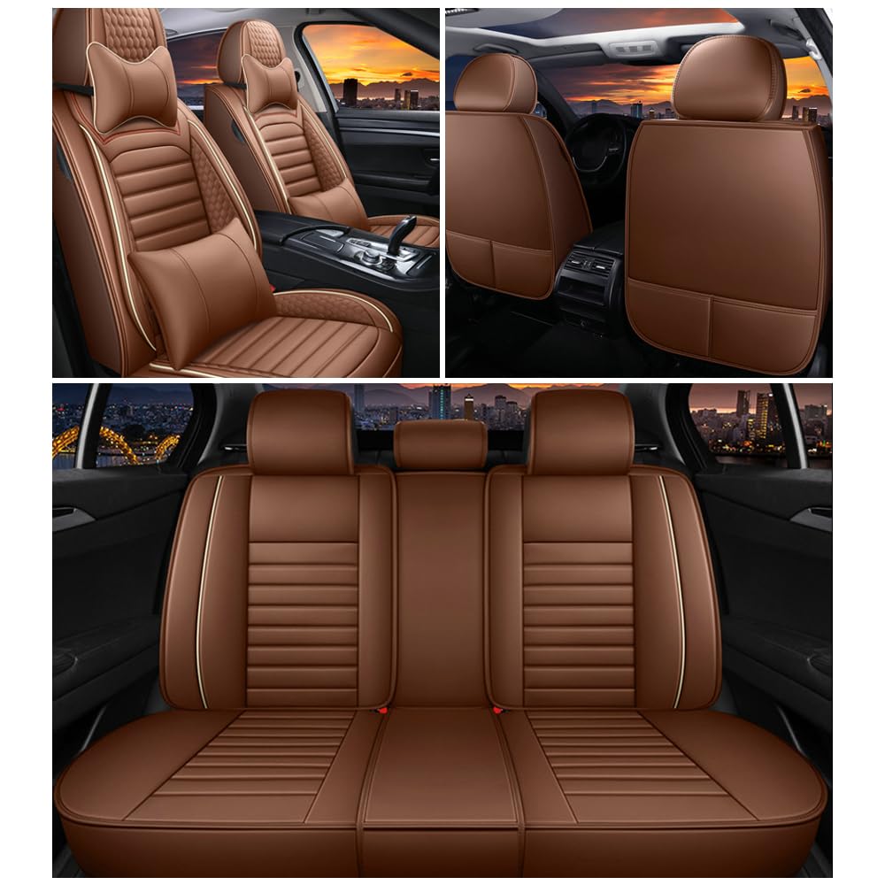 Leather Car Seat Covers for Chevy Avalanche 2002-2013,Car Seat Covers Full Set,Seat Covers with Safety,Waterproof Seat Cover Compatible Airbag(5pcs Black&Red Bars Luxury)