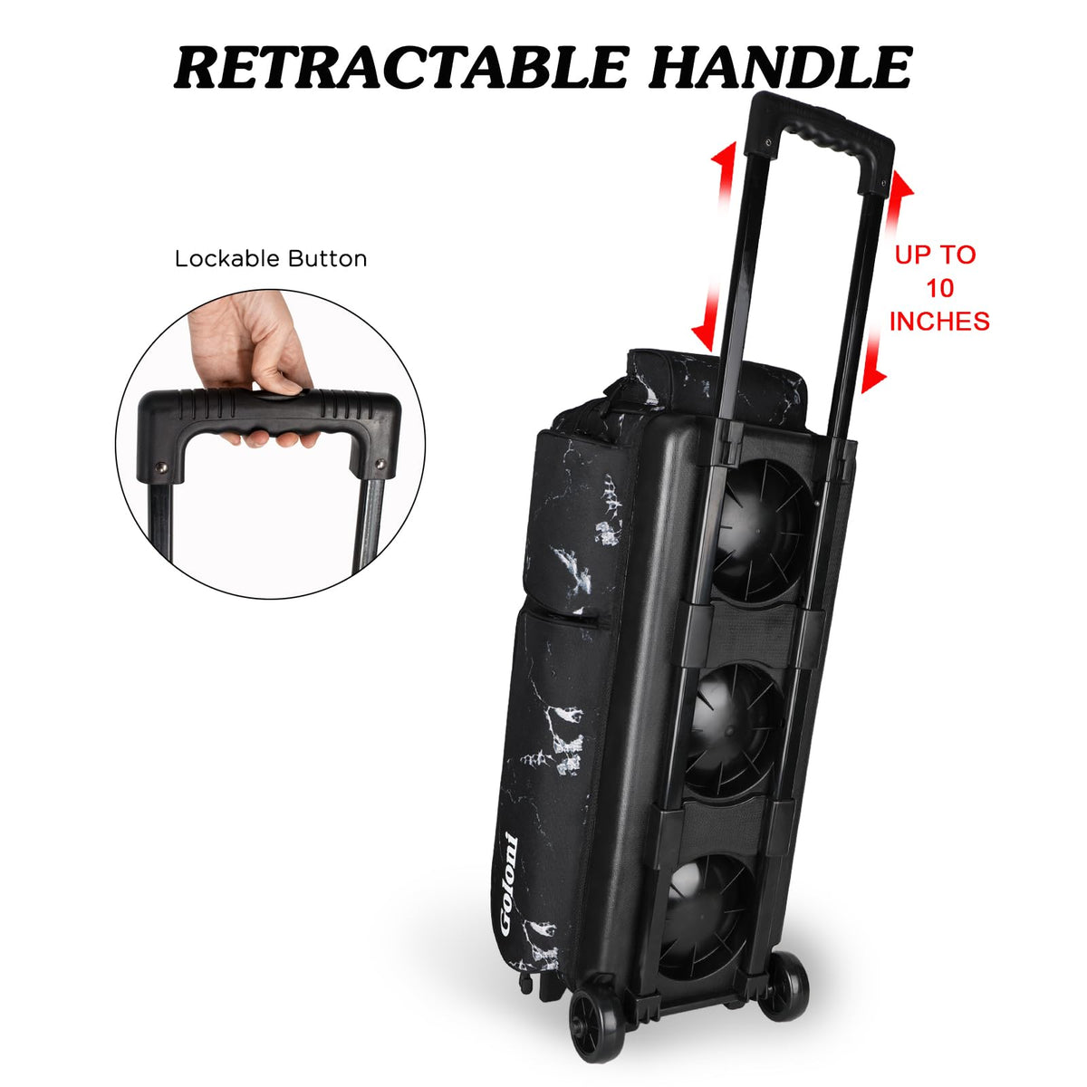 Goloni 3 Ball Bowling Bags with Wheels,Rolling Bowling Ball Bag for 3 Bowling Balls & Bowling Accessories -Retractable Handle Extends to 38"