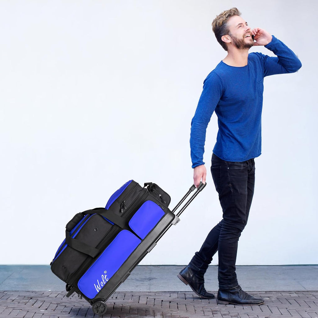 WOLT 3 Ball Bowling Bags with Wheels,Retractable Handle Extends to 38ââ