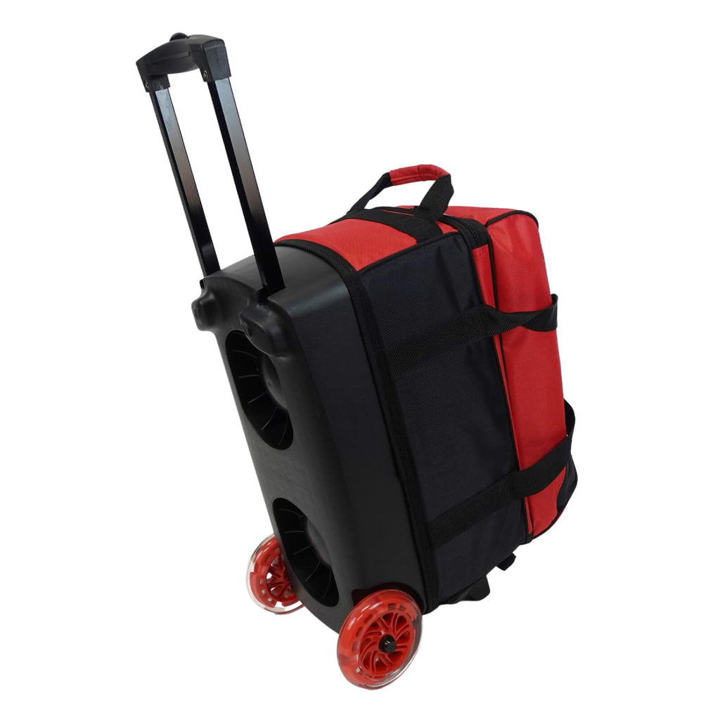ELITE Deluxe 2 Ball Bowling Bag with 5" Smooth Wheels - Large Accessory Pocket, Shoe Compartment, 36" Extendable Handle