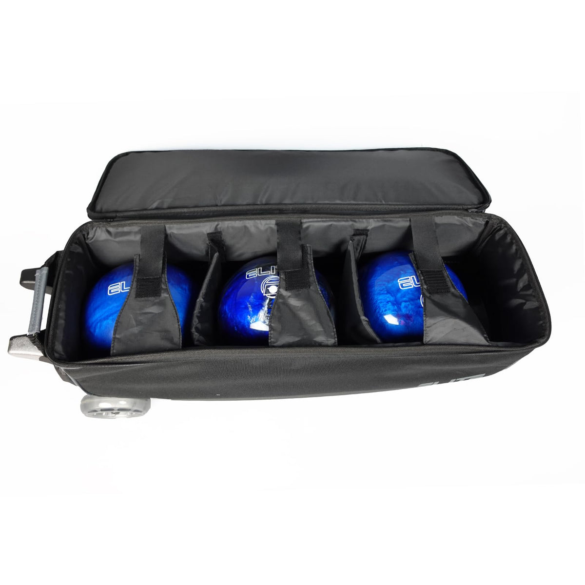ELITE Basic Triple Roller Black Bowling Bag - 3 Ball Roller, Fits 2 Pairs of Size 15 Shoes, Air Travel-Friendly