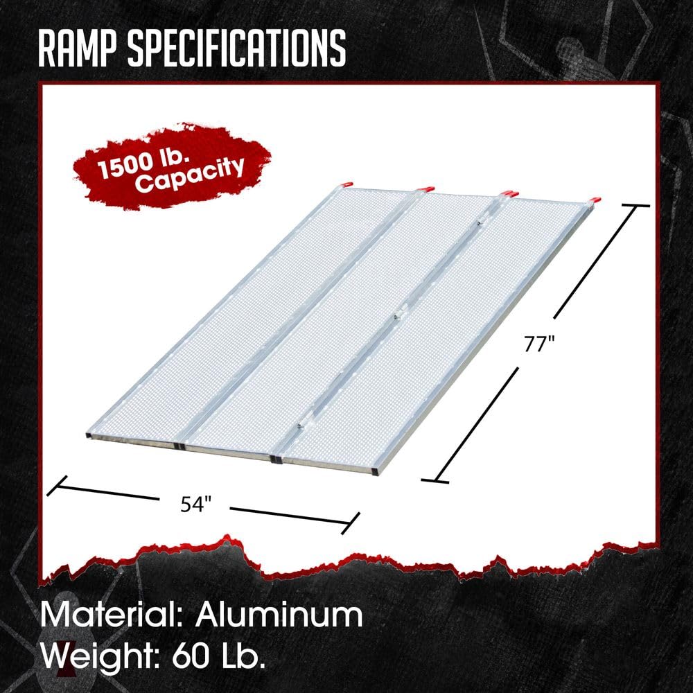 Black Widow Extra Wide Punch Plate Aluminum Folding ATV Ramp, 1,500 Pound Capacity, 7' 10", Silver - Heavy Duty Truck Loading Ramp Accessories