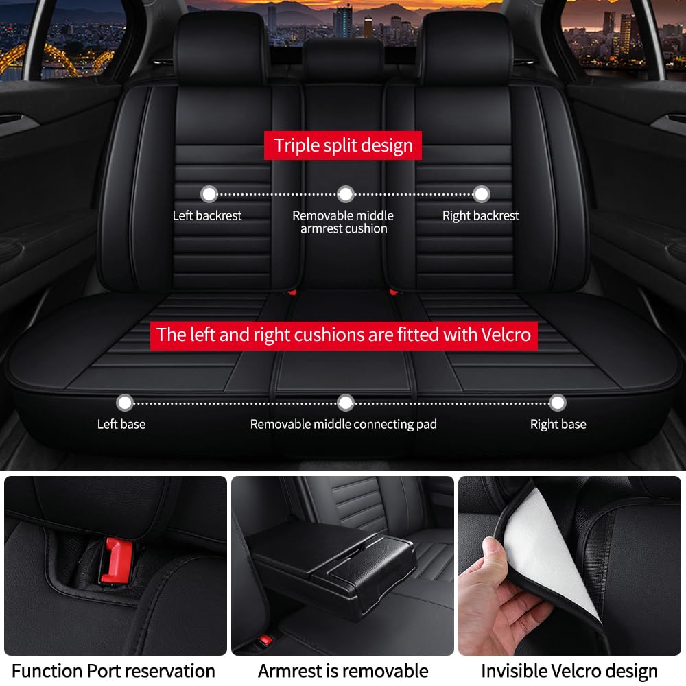 Leather Car Seat Covers for Chevrolet Avalanche 2002-2013,Car Seat Covers Full Set,Seat Covers with Safety,Waterproof Seat Cover Compatible Airbag(5pcs Black&Red Bars Luxury)