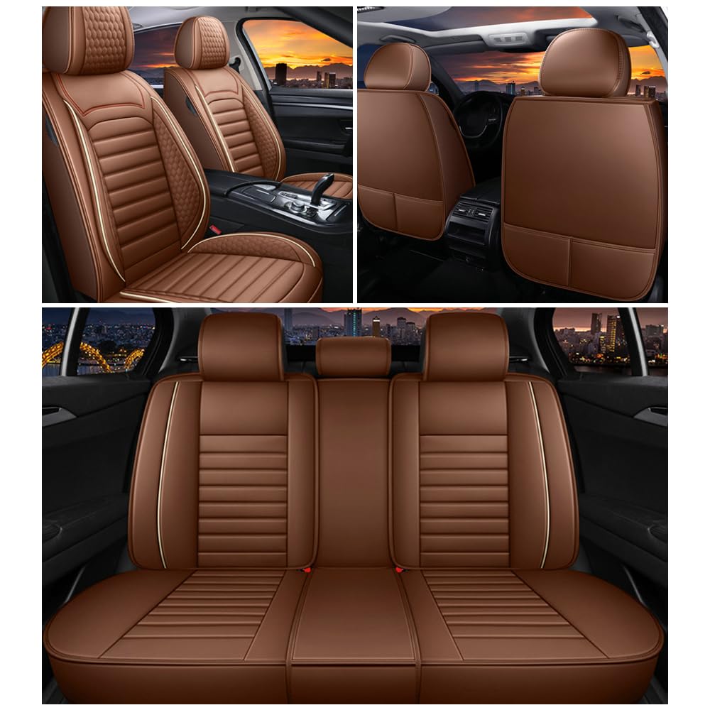 Leather Car Seat Covers for Chevrolet Avalanche 2002-2013,Car Seat Covers Full Set,Seat Covers with Safety,Waterproof Seat Cover Compatible Airbag(5pcs Black&Red Bars Luxury)