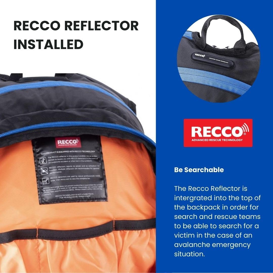 Core Avalanche Kit,Ski Backpack including Recco & Removable Back Protector, Hydration Bladder, Avalanche Shovel, Avalanche Probe, Backcountry Skiing, Snowboarding, Snowmobiling (Black)