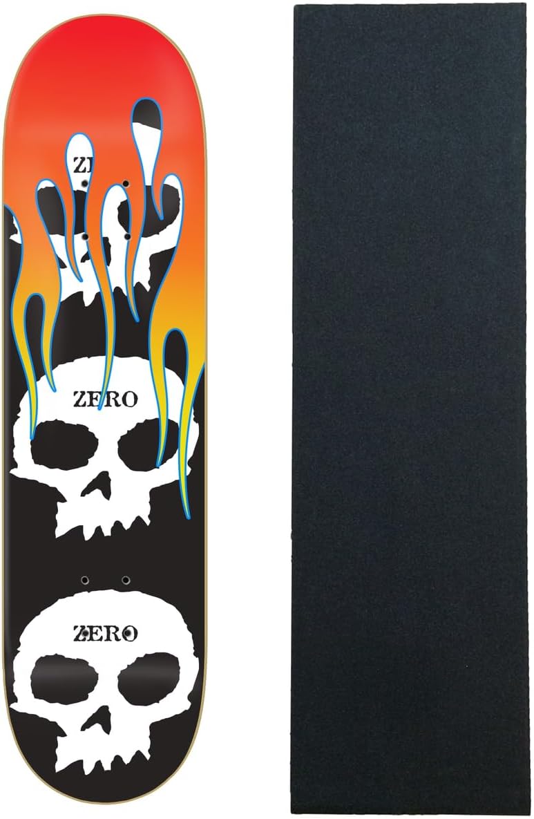 Zero Skateboard Deck 3 Skulls with Flames 8.5" x 32.3" with Grip