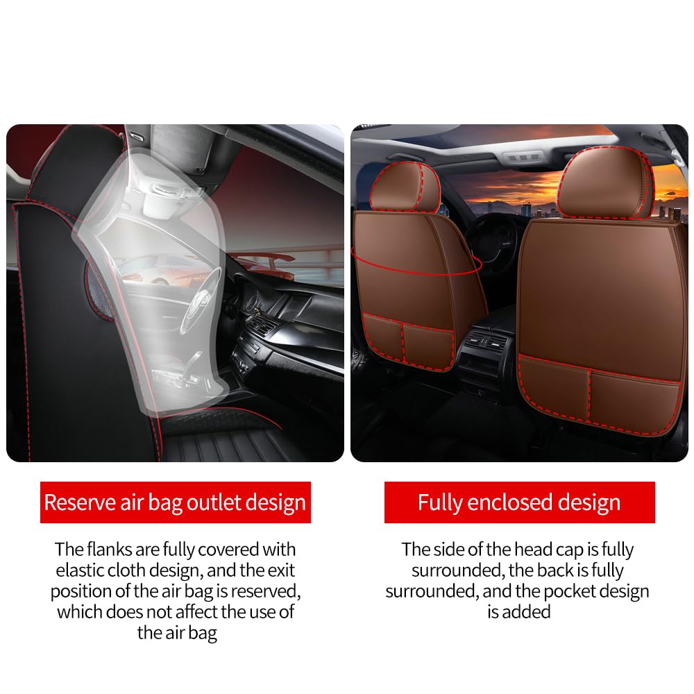 Leather Car Seat Covers for Chevrolet Avalanche 2002-2013,Car Seat Covers Full Set,Seat Covers with Safety,Waterproof Seat Cover Compatible Airbag(5pcs Black&Red Bars Luxury)