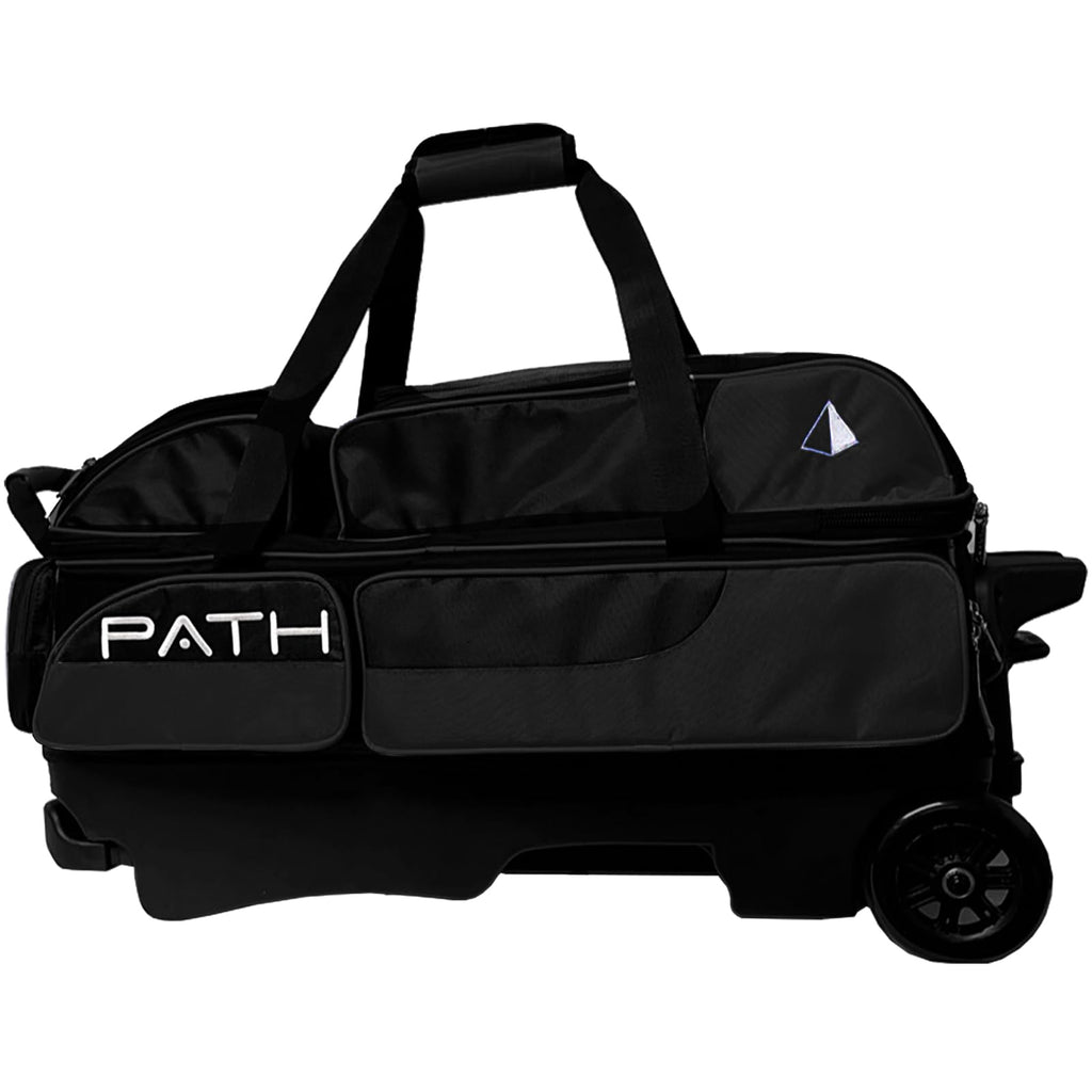 Pyramid Path Triple Premium Deluxe Roller Bowling Bag With Extra Large Separate Shoe Compartment (Up To US Mens Size 16) and 5 Accessory Pockets, 5" Wheels, Retractable Locking Handle - Extends to 42"