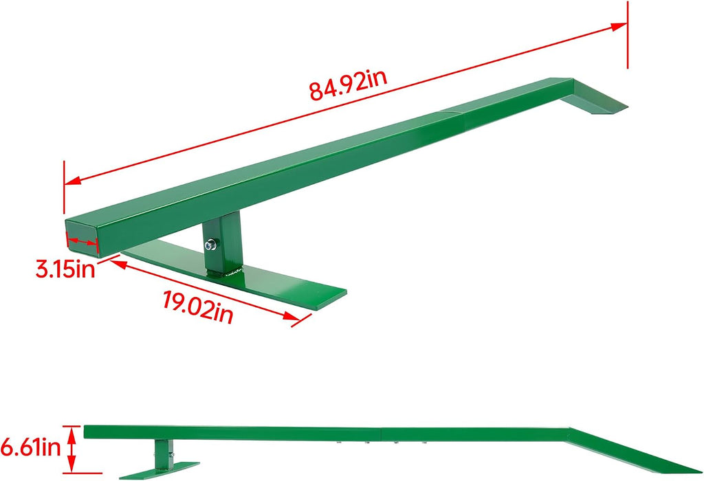 ALMULOO 85In Flat Skate Rail with Bump - Portable Heavy-Duty Steel Grinding