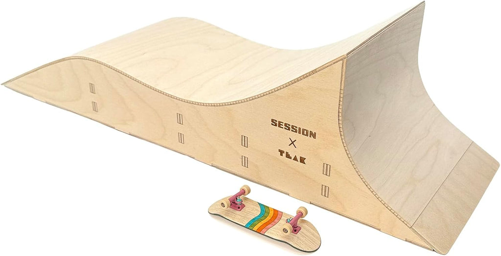 Teak Tuning x Session Fingerboard Quarter Pipe + Mellow Wave Ramp -The Shark - with Roller Coaster Ramp Section and Wall Ride - 20 inch Long - Hand Made in USA