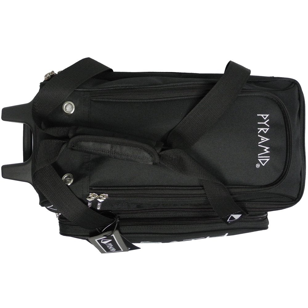 Pyramid Path Premium Deluxe 2 Ball Double Roller Bowling Bag With Large Separate Shoe Compartment (Up To US Mens Size 15) and Oversized Accessory Pocket, Retractable Locking Handle - Extends to 37"