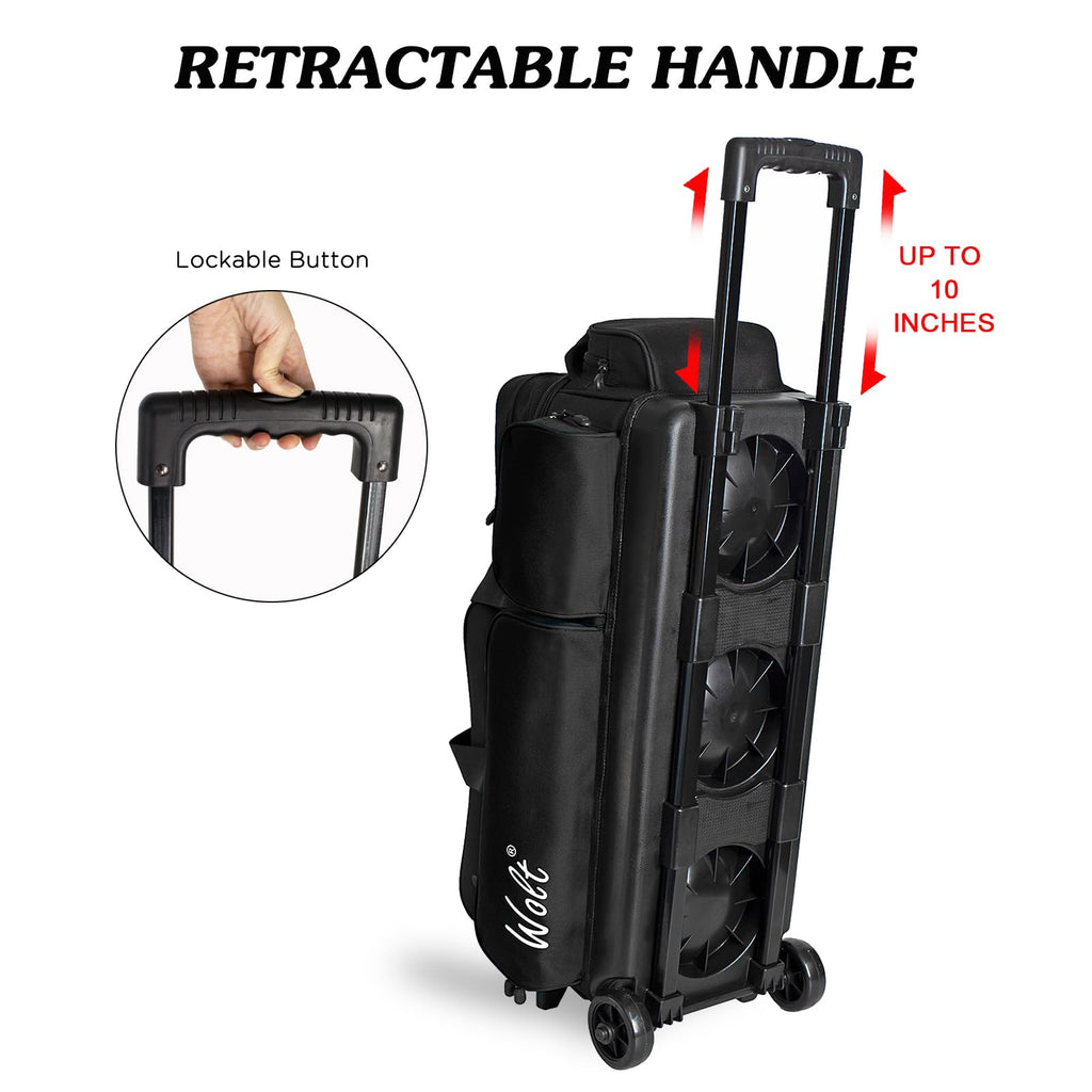 WOLT 3 Ball Bowling Bags with Wheels,Retractable Handle Extends to 38ââ