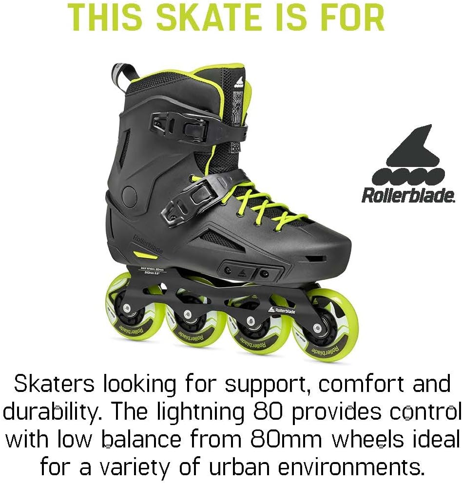 Rollerblade Lightning Men's Urban Inline Skate, Black and Lime