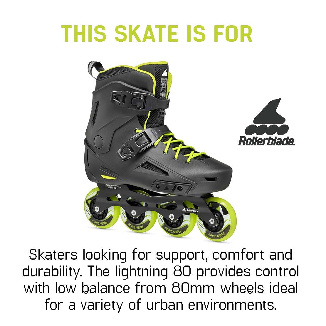 Rollerblade Lightning Men's Urban Inline Skate, Black and Lime