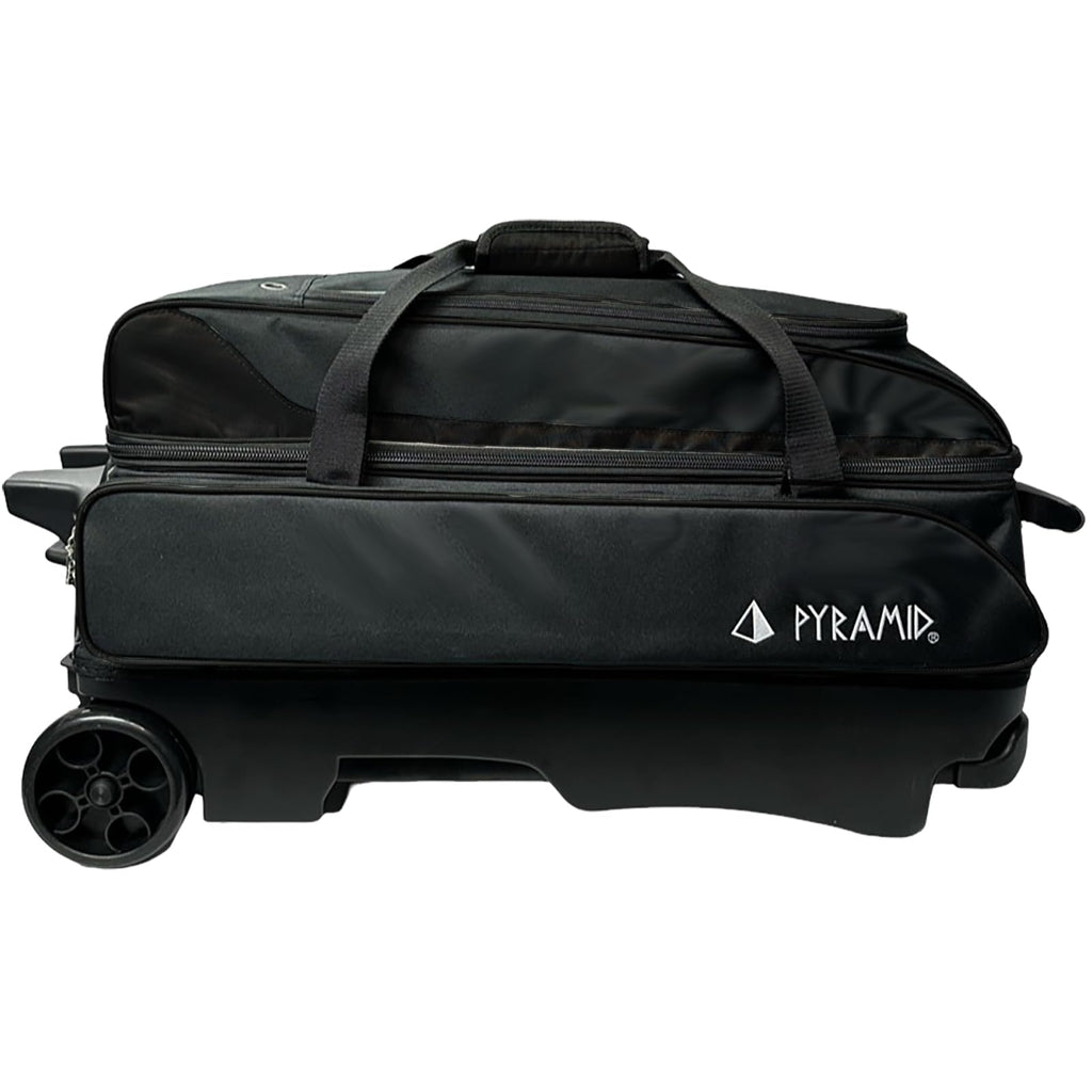 Pyramid Prime Triple Roller 3-Ball Bowling Bag with Extra Large Shoe Compartment (Fits Two Pairs of US Mens Size 15), Retractable Locking Handle (Extends to 41.5"), 1 Large Accessory Pocket, 5" Wheels