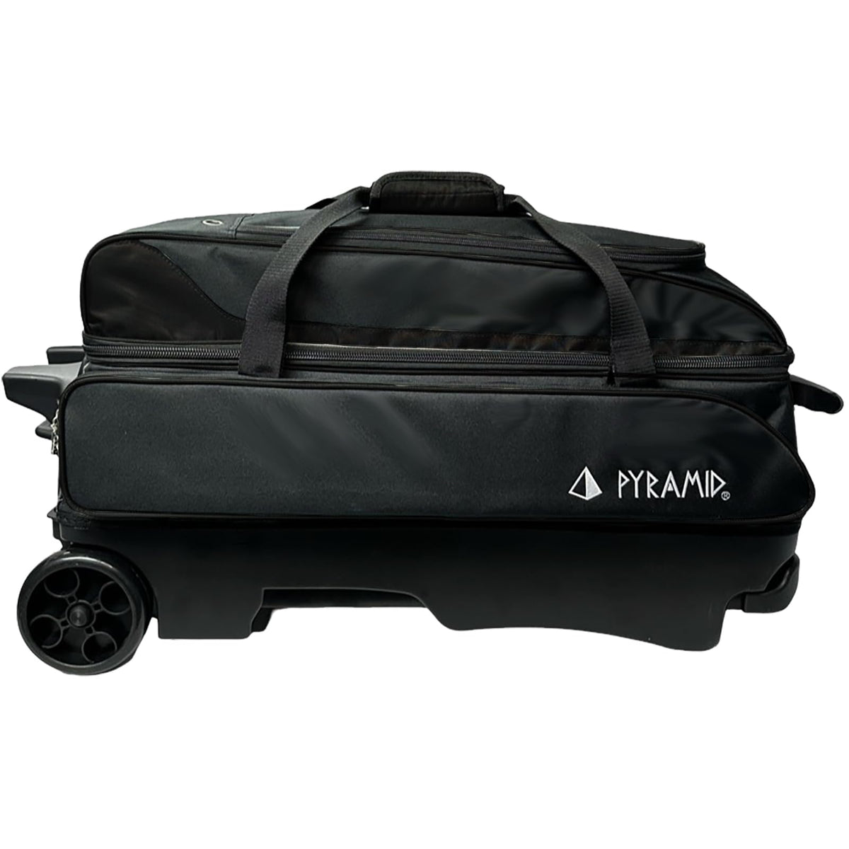 Pyramid Prime Triple Roller 3-Ball Bowling Bag with Extra Large Shoe Compartment (Fits Two Pairs of US Mens Size 15), Retractable Locking Handle (Extends to 41.5"), 1 Large Accessory Pocket, 5" Wheels