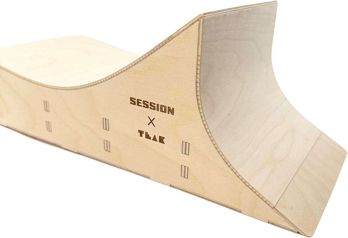 Teak Tuning x Session Fingerboard Quarter Pipe + Mellow Wave Ramp -The Shark - with Roller Coaster Ramp Section and Wall Ride - 20 inch Long - Hand Made in USA