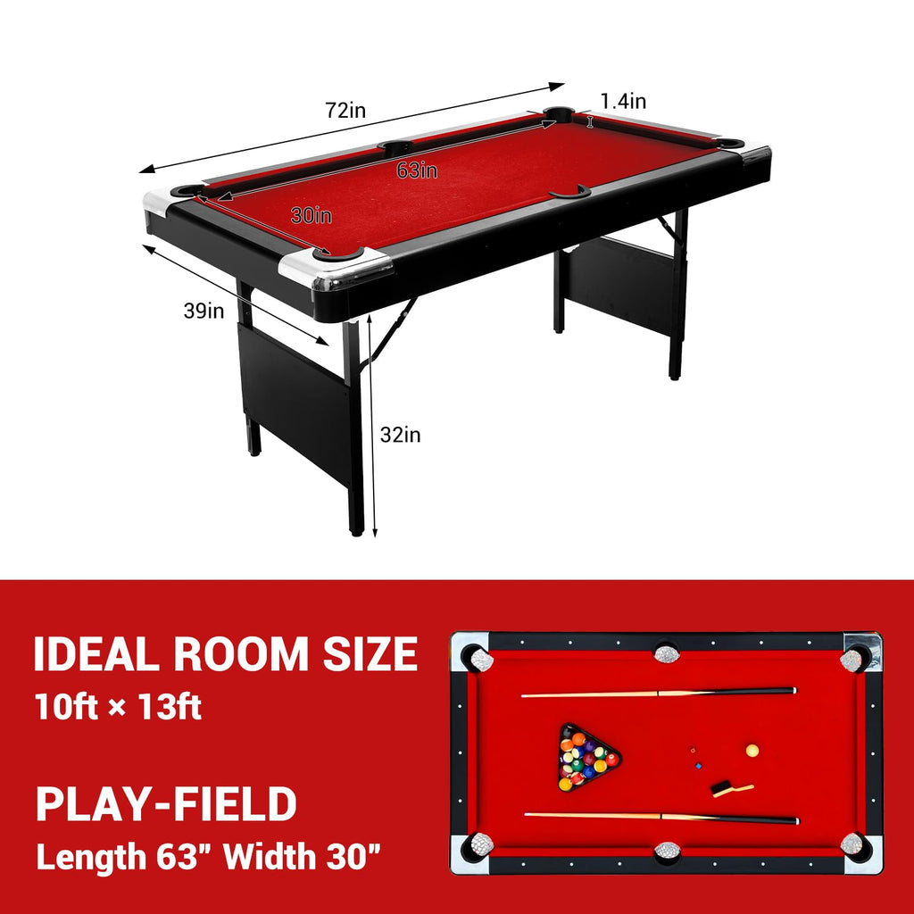 7 Foot Pool Table for Family, Foldable No Assembly Pool Table with Balls, Cues, Chalk, Rack & Brush, Portable Billiards Game Table for Apartment, Basement, Office & Game Room