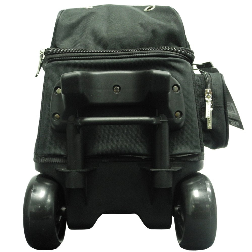 Pyramid Path Premium Deluxe 2 Ball Double Roller Bowling Bag With Large Separate Shoe Compartment (Up To US Mens Size 15) and Oversized Accessory Pocket, Retractable Locking Handle - Extends to 37"