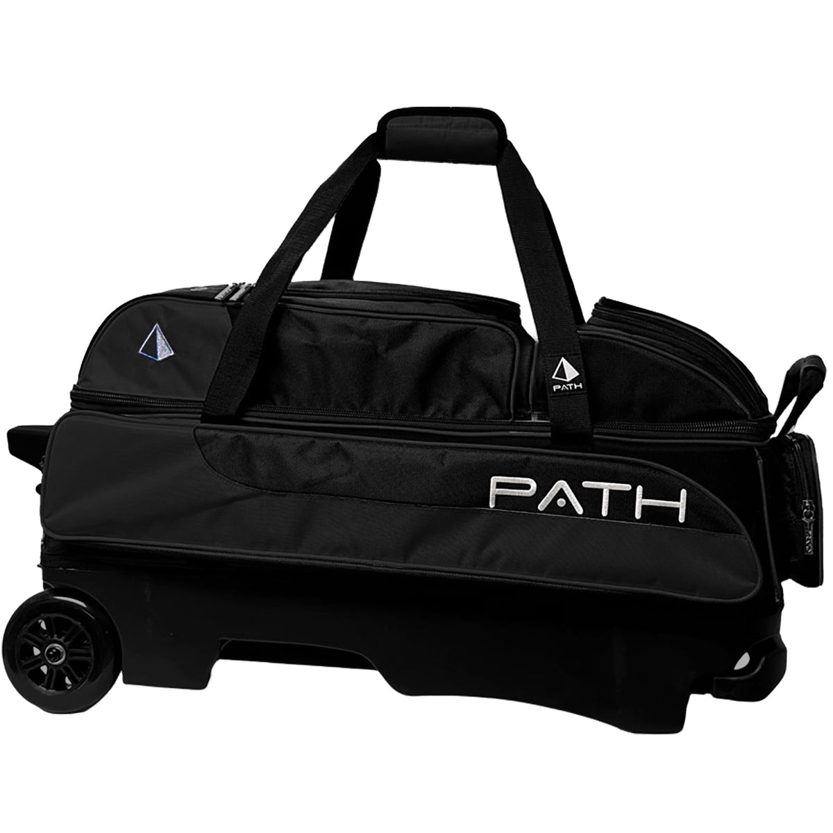 Pyramid Path Triple Premium Deluxe Roller Bowling Bag With Extra Large Separate Shoe Compartment (Up To US Mens Size 16) and 5 Accessory Pockets, 5" Wheels, Retractable Locking Handle - Extends to 42"
