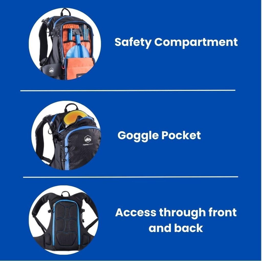 Core Avalanche Kit,Ski Backpack including Recco & Removable Back Protector, Hydration Bladder, Avalanche Shovel, Avalanche Probe, Backcountry Skiing, Snowboarding, Snowmobiling (Black)